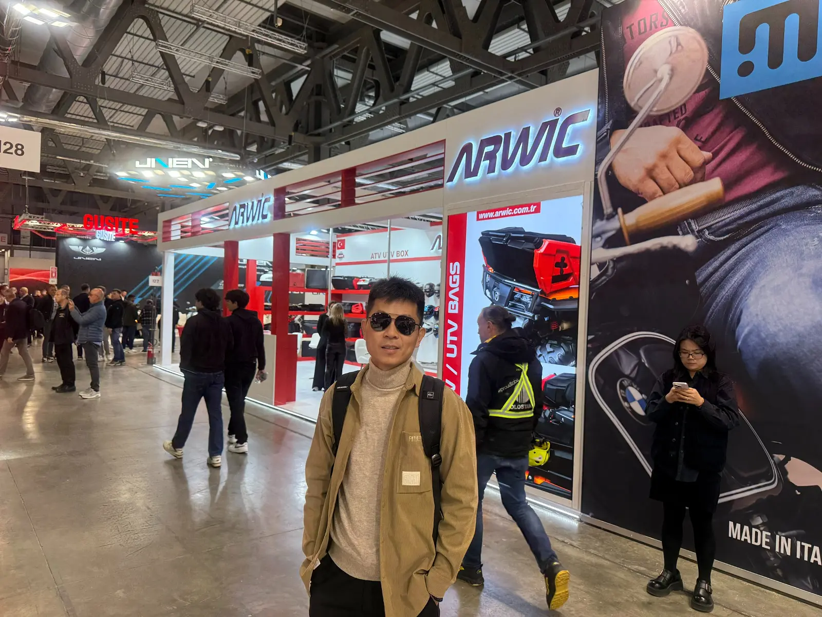 ECLEAR representative Jack Pan in Milan during the EICMA 2025 visit.